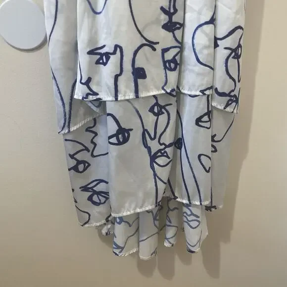 Hutch Printed Rosa Artsy Wrap Short Sleeve Tiered Midi Dress Faces White Size XS - Picture 4 of 11